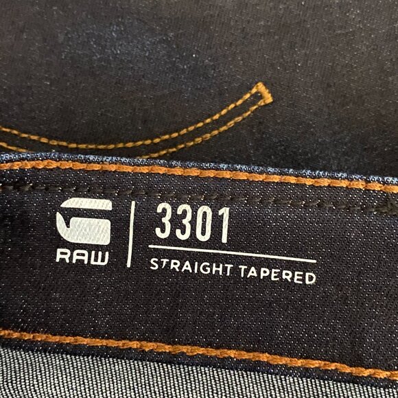 G Star Raw 3301 Straight Tapered Jeans Mens 33x34 Dark Wash Button Fly Stretch - Picture 6 of 14